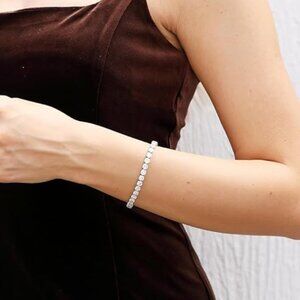 Neiman Marcus 14K White Gold Plated 5mm High Carbon Diamond Tennis Bracelet